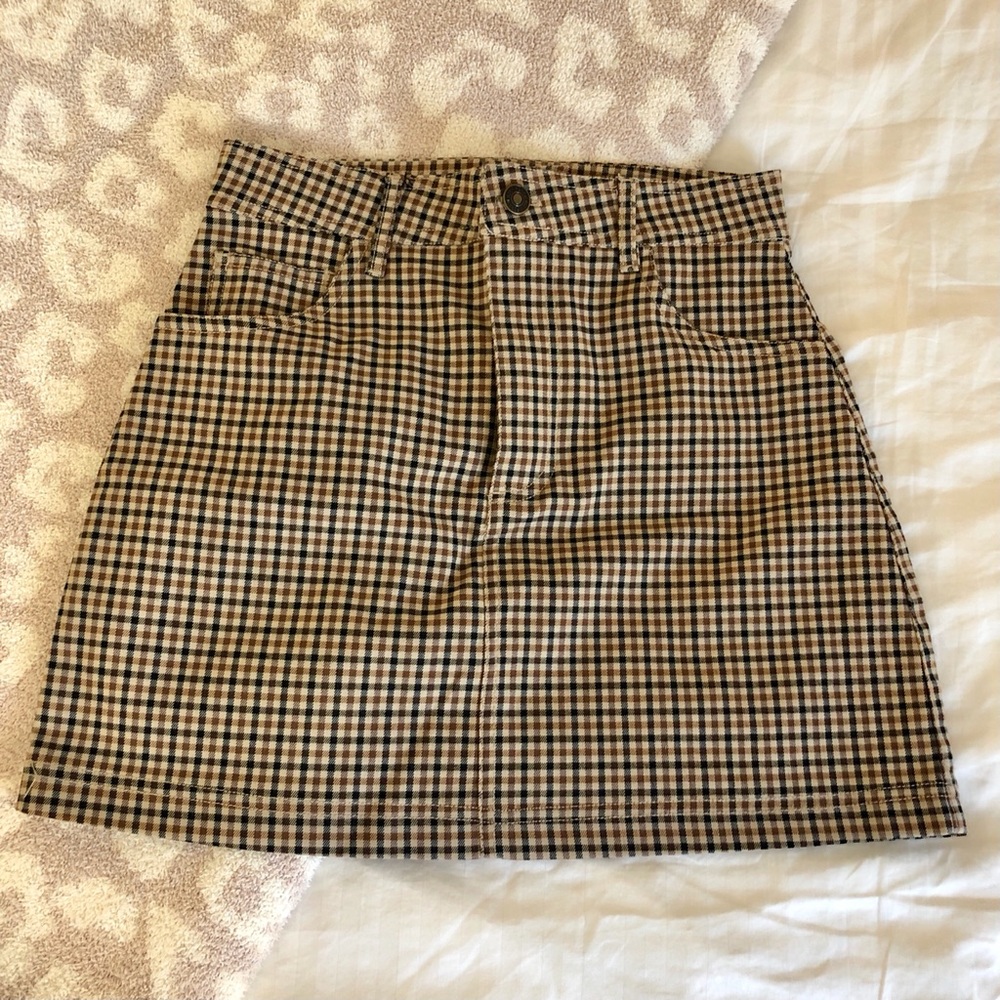 Brown Plaid Mini Skirt